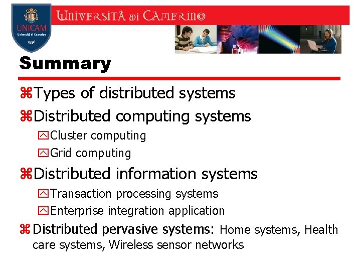 Summary z. Types of distributed systems z. Distributed computing systems y. Cluster computing y. Summary z. Types of distributed systems z. Distributed computing systems y. Cluster computing y.