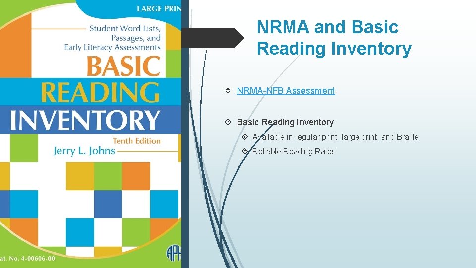 NRMA and Basic Reading Inventory NRMA-NFB Assessment Basic Reading Inventory Available in regular print,