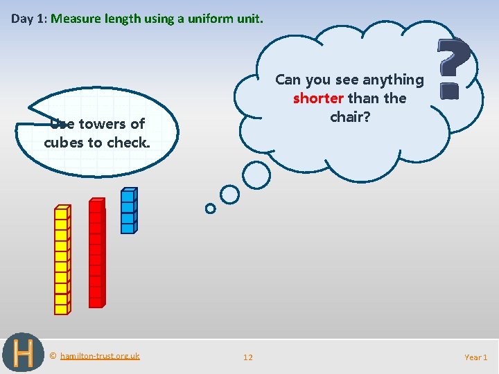 Day 1: Measure length using a uniform unit. Look around the Can room. you.