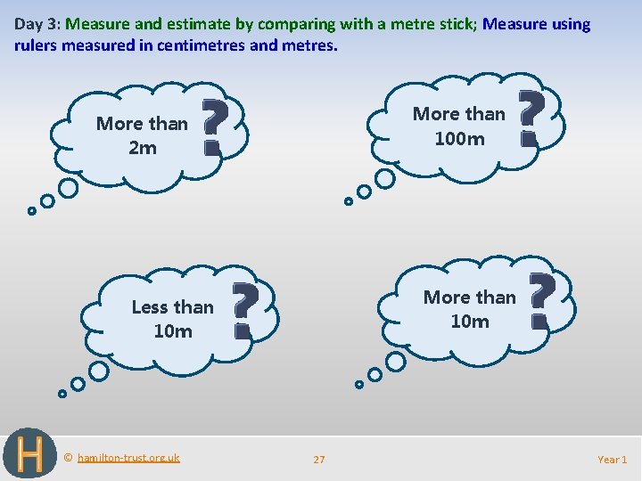 Day 3: Measure and estimate by comparing with a metre stick; Measure using rulers