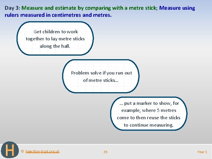 Day 3: Measure and estimate by comparing with a metre stick; Measure using rulers