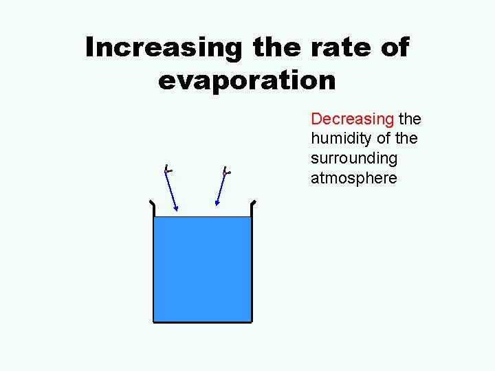 Increasing the rate of evaporation Decreasing the humidity of the surrounding atmosphere 