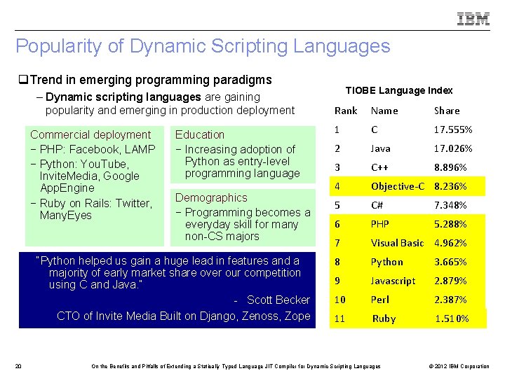 Popularity of Dynamic Scripting Languages q. Trend in emerging programming paradigms – Dynamic scripting