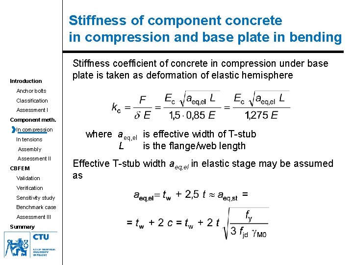 Stiffness of component concrete in compression and base plate in bending Introduction Stiffness coefficient