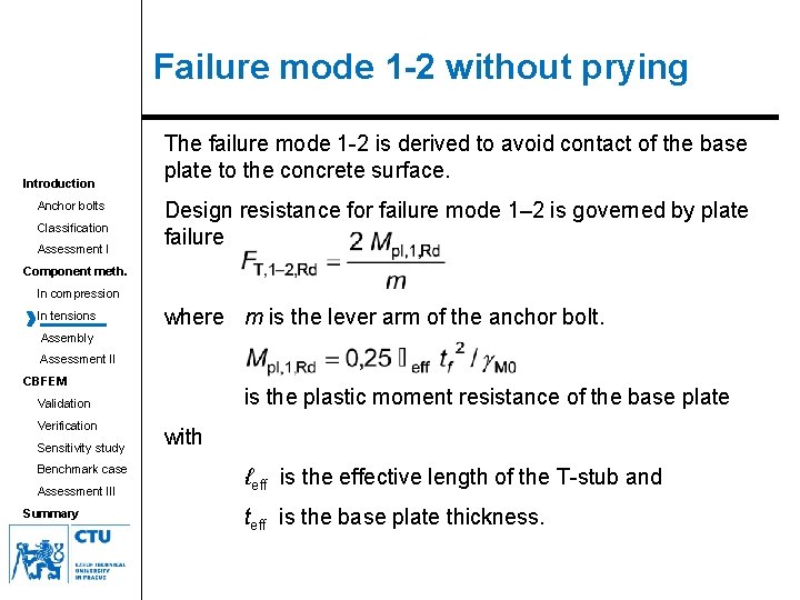 Failure mode 1 -2 without prying Introduction Anchor bolts Classification Assessment I The failure