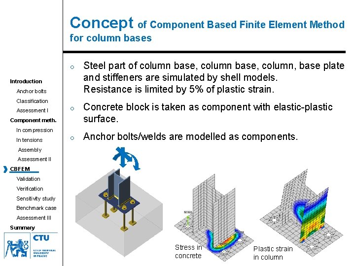 Concept of Component Based Finite Element Method for column bases o Steel part of