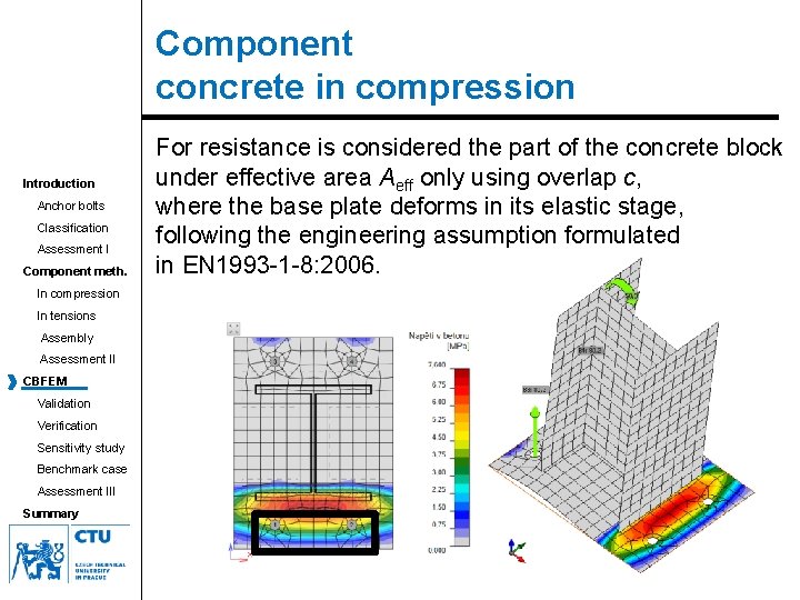 Component concrete in compression Introduction Anchor bolts Classification Assessment I Component meth. In compression