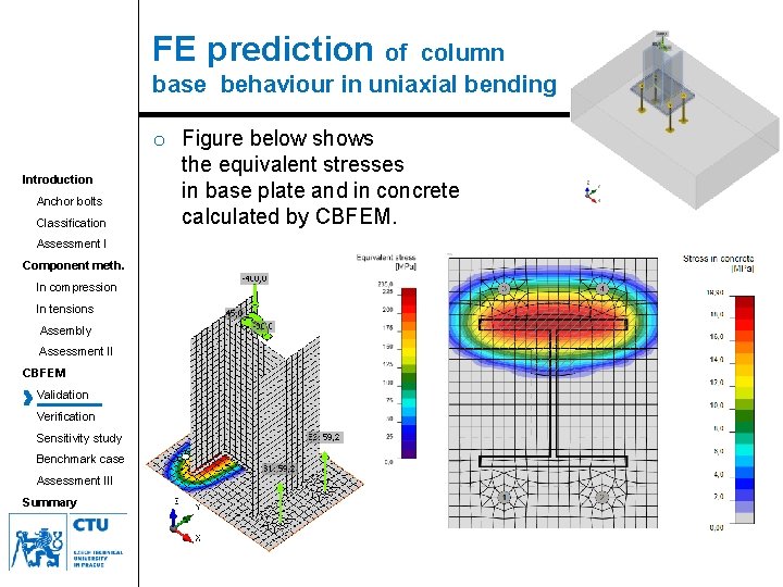 FE prediction of column base behaviour in uniaxial bending Introduction Anchor bolts Classification Assessment