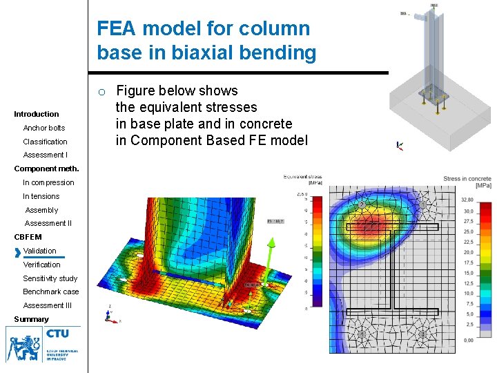 FEA model for column base in biaxial bending Introduction Anchor bolts Classification Assessment I