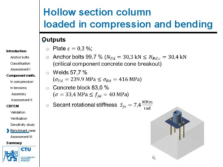 Hollow section column loaded in compression and bending o Introduction Anchor bolts Classification Assessment