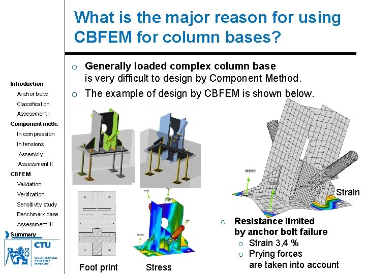 What is the major reason for using CBFEM for column bases? Introduction Anchor bolts