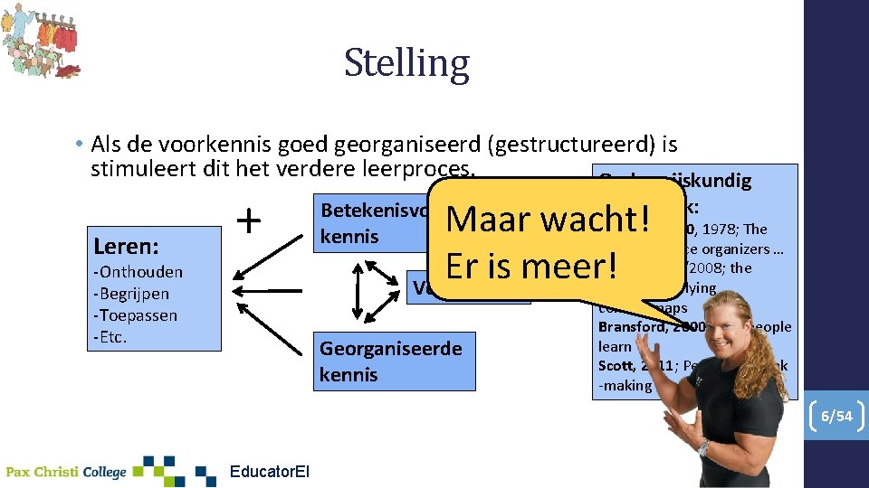 Stelling • Als de voorkennis goed georganiseerd (gestructureerd) is stimuleert dit het verdere leerproces.