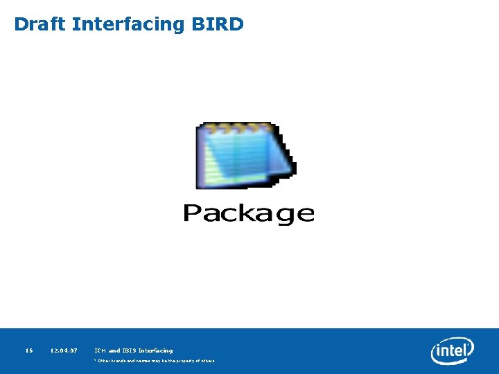 Draft Interfacing BIRD 16 12. 04. 07 ICM and IBIS Interfacing * Other brands