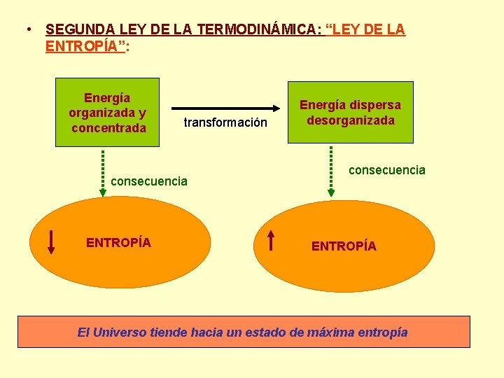  • SEGUNDA LEY DE LA TERMODINÁMICA: “LEY DE LA ENTROPÍA”: Energía organizada y