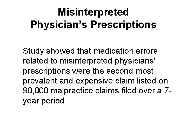 Misinterpreted Physician’s Prescriptions Study showed that medication errors related to misinterpreted physicians’ prescriptions were