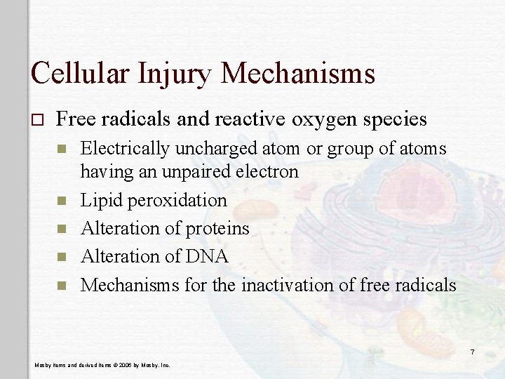 Cellular Injury Mechanisms o Free radicals and reactive oxygen species n n n Electrically Cellular Injury Mechanisms o Free radicals and reactive oxygen species n n n Electrically