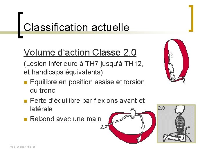 Classification actuelle Volume d‘action Classe 2. 0 (Lésion inférieure à TH 7 jusqu‘à TH