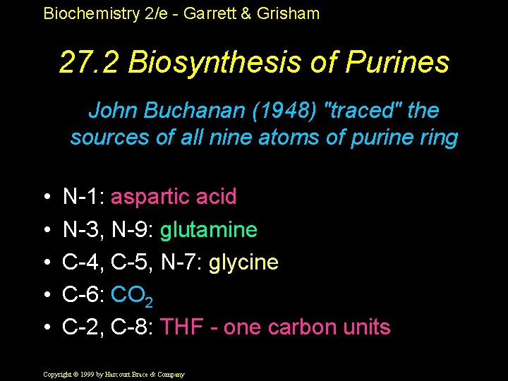 Biochemistry 2/e - Garrett & Grisham 27. 2 Biosynthesis of Purines John Buchanan (1948)