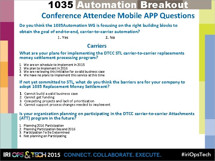 1035 Automation Breakout Conference Attendee Mobile APP Questions Do you think the 1035 Automation