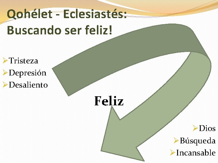 Qohélet - Eclesiastés: Buscando ser feliz! ØTristeza ØDepresión ØDesaliento Feliz ØDios ØBúsqueda ØIncansable 