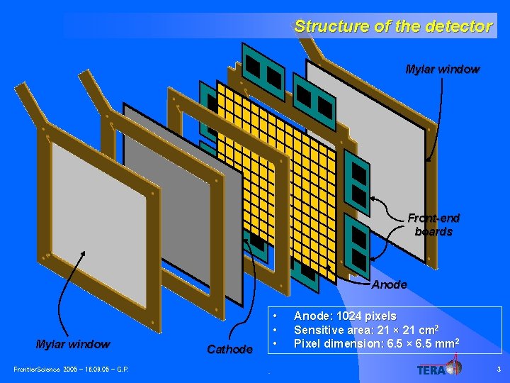 Structure of the detector Mylar window Front-end boards Anode Mylar window Frontier. Science 2005