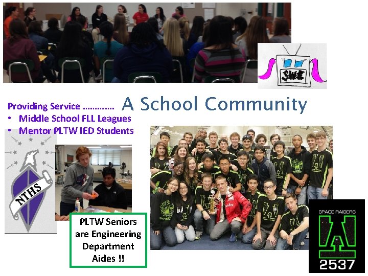A School Community Providing Service …………. • Middle School FLL Leagues • Mentor PLTW