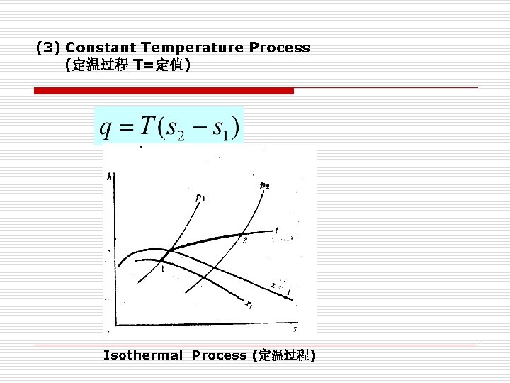 (3) Constant Temperature Process (定温过程 T=定值) Isothermal Process (定温过程) (3) Constant Temperature Process (定温过程 T=定值) Isothermal Process (定温过程)