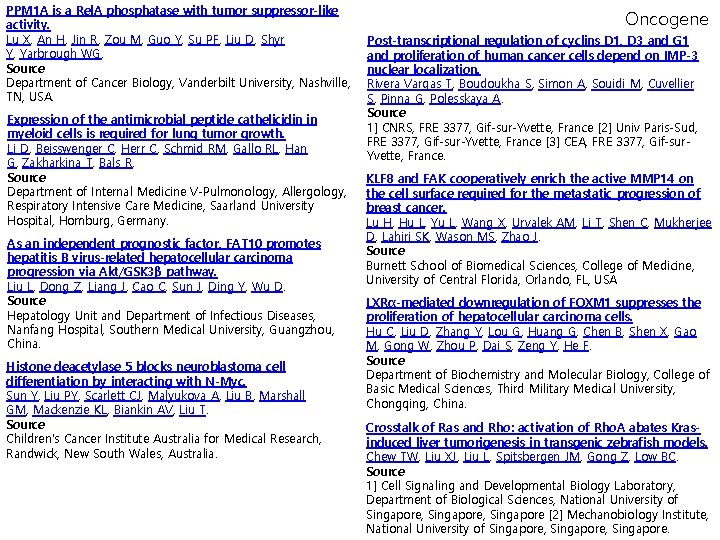 PPM 1 A is a Rel. A phosphatase with tumor suppressor-like activity. Lu X,