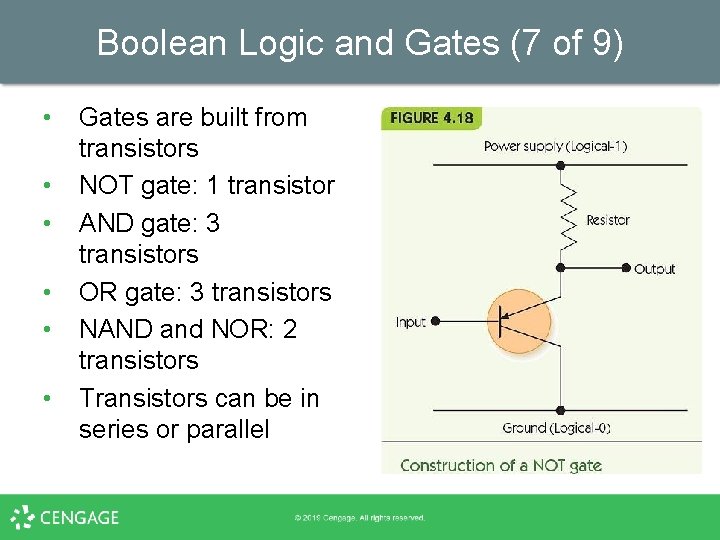 Boolean Logic and Gates (7 of 9) • • • Gates are built from