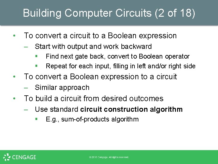 Building Computer Circuits (2 of 18) • To convert a circuit to a Boolean