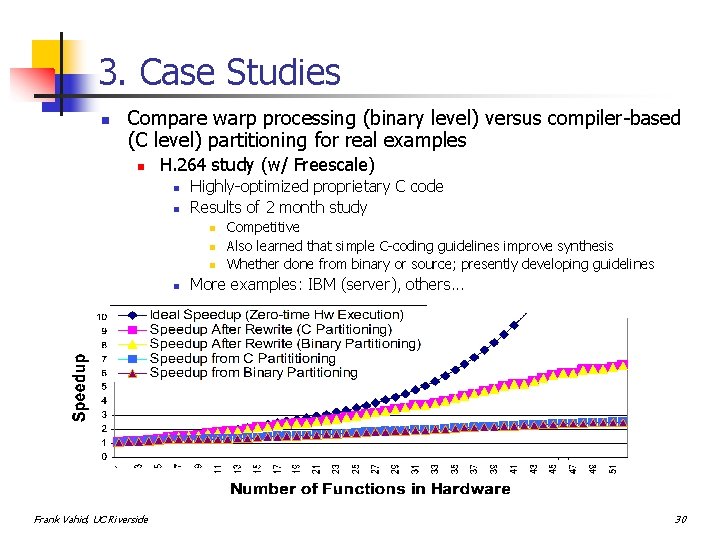3. Case Studies n Compare warp processing (binary level) versus compiler-based (C level) partitioning