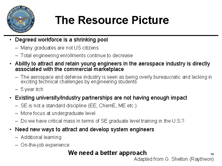 The Resource Picture • Degreed workforce is a shrinking pool – Many graduates are The Resource Picture • Degreed workforce is a shrinking pool – Many graduates are