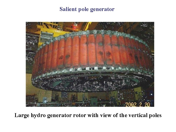 Salient pole generator Large hydro generator rotor with view of the vertical poles 