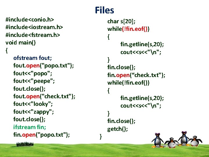 #include<conio. h> #include<iostream. h> #include<fstream. h> void main() { ofstream fout; fout. open("popo. txt"); #include<conio. h> #include<iostream. h> #include<fstream. h> void main() { ofstream fout; fout. open("popo. txt");