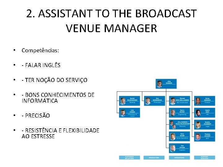 2. ASSISTANT TO THE BROADCAST VENUE MANAGER • Competências: • - FALAR INGLÊS •