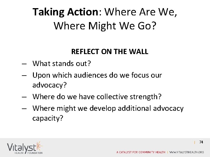 Taking Action: Where Are We, Where Might We Go? – – REFLECT ON THE