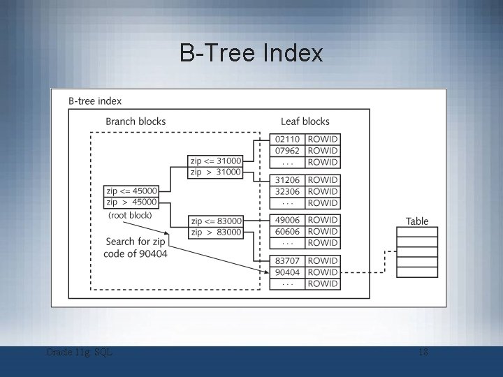 B-Tree Index Oracle 11 g: SQL 18 B-Tree Index Oracle 11 g: SQL 18