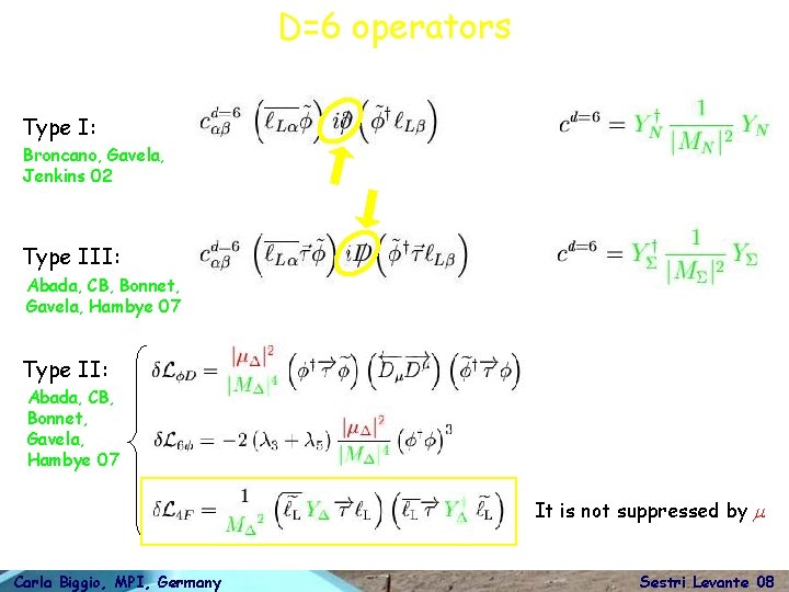 D=6 operators Type I: Broncano, Gavela, Jenkins 02 Type III: Abada, CB, Bonnet, Gavela,