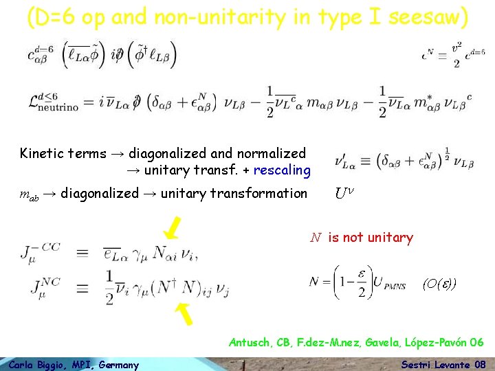 (D=6 op and non-unitarity in type I seesaw) Kinetic terms → diagonalized and normalized