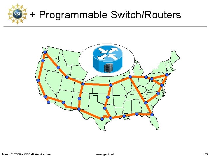 + Programmable Switch/Routers March 2, 2008 – GEC #2 Architecture www. geni. net 13