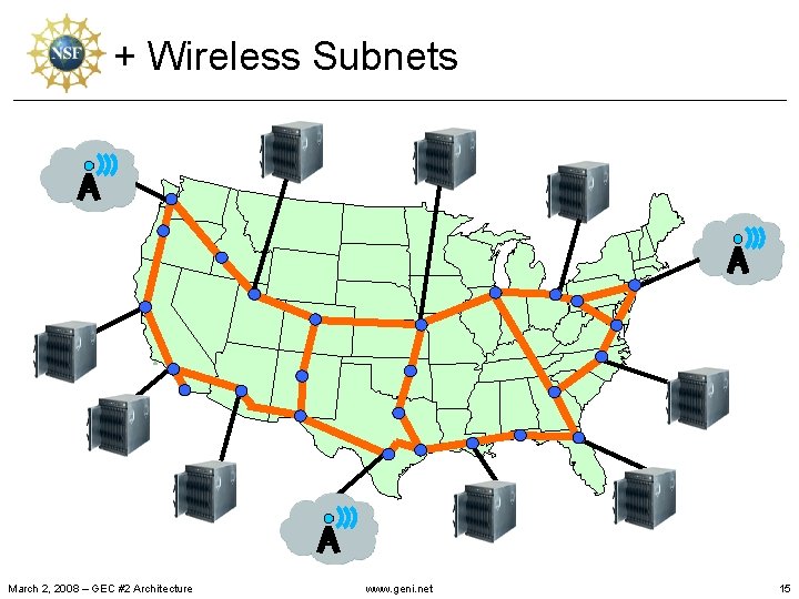 + Wireless Subnets March 2, 2008 – GEC #2 Architecture www. geni. net 15