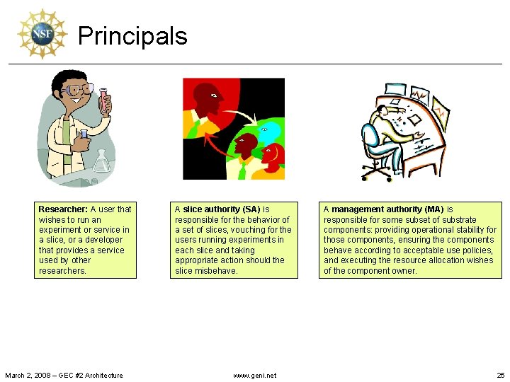 Principals Researcher: A user that wishes to run an experiment or service in a