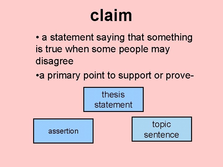 claim • a statement saying that something is true when some people may disagree