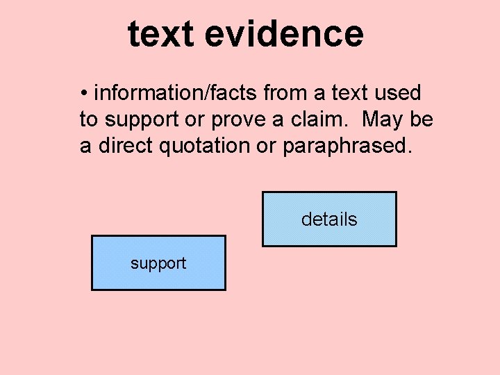 text evidence • information/facts from a text used to support or prove a claim.