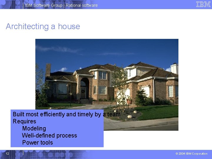 IBM Software Group | Rational software Architecting a house Built most efficiently and timely