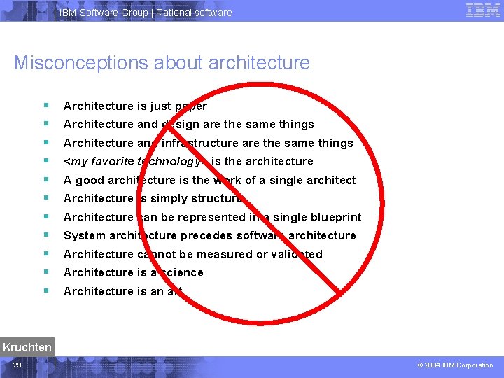 IBM Software Group | Rational software Misconceptions about architecture § § § Architecture is