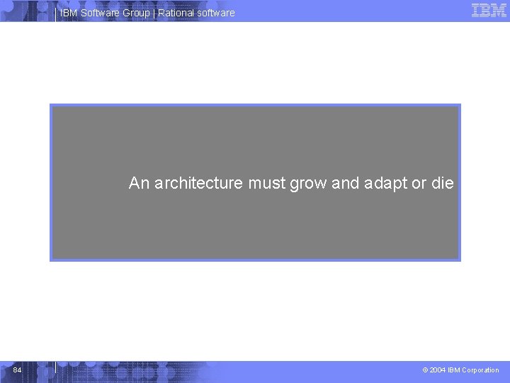 IBM Software Group | Rational software An architecture must grow and adapt or die