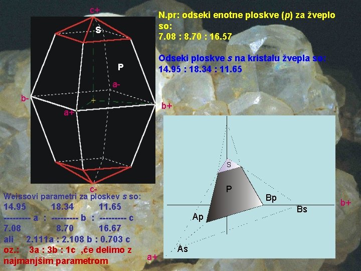 c+ N. pr: odseki enotne ploskve (p) za žveplo so: 7. 08 : 8.