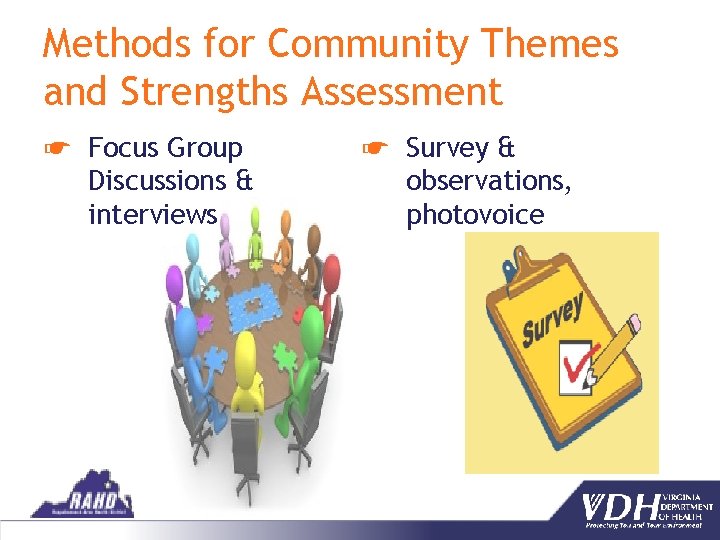 Methods for Community Themes and Strengths Assessment ☛ Focus Group Discussions & interviews ☛