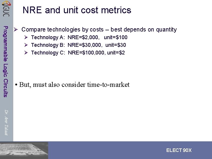 NRE and unit cost metrics Programmable Logic Circuits Ø Compare technologies by costs -- NRE and unit cost metrics Programmable Logic Circuits Ø Compare technologies by costs --